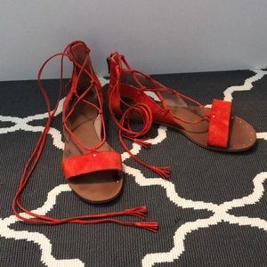 Madewell Red Lace Up Sandals